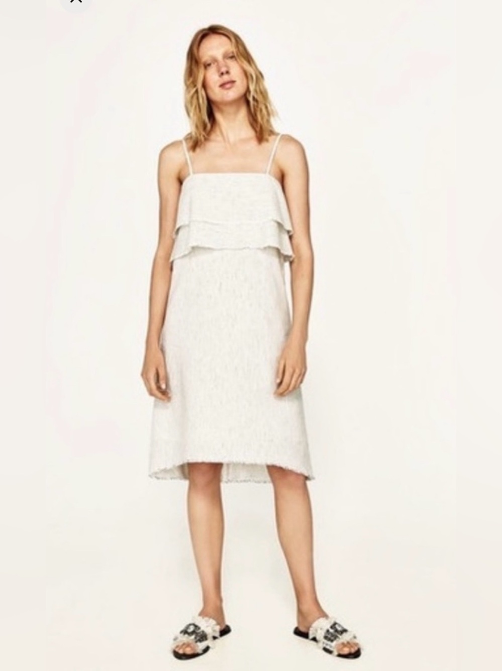 ⭐️Zara⭐️ Cream 🎃 Tiered Spaghetti-Strap Dress. Size M
